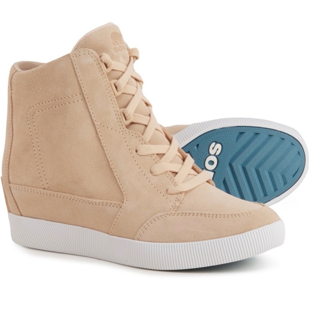 Sorel Out N About Suede Wedge Lace Up Boots Nude NWT Women’s Size 8.5